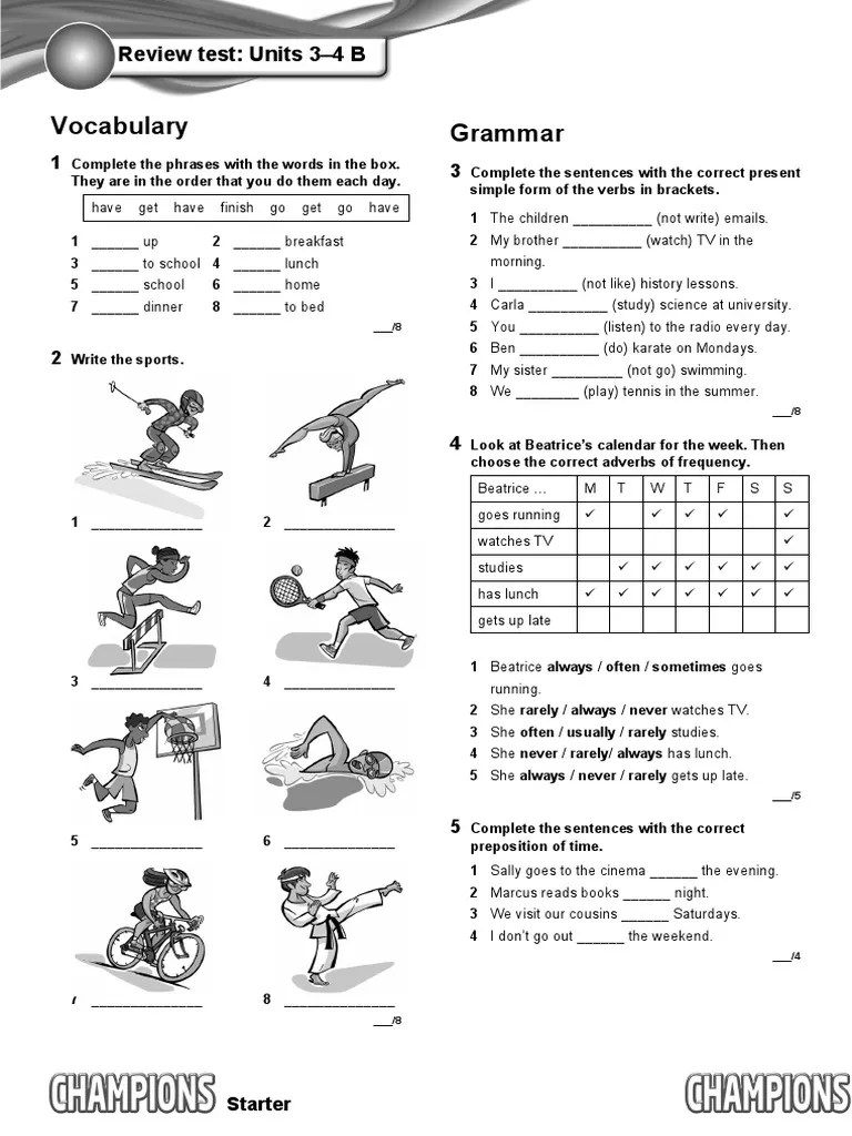 Champions Starter Evaluacion Revision 3-4 B | PDF | Languages | Foreign Language Studies