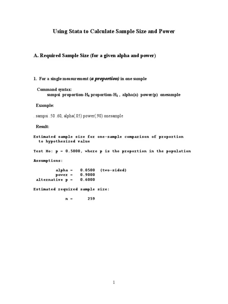 Calculate Sample Size And Power Using Stata | PDF