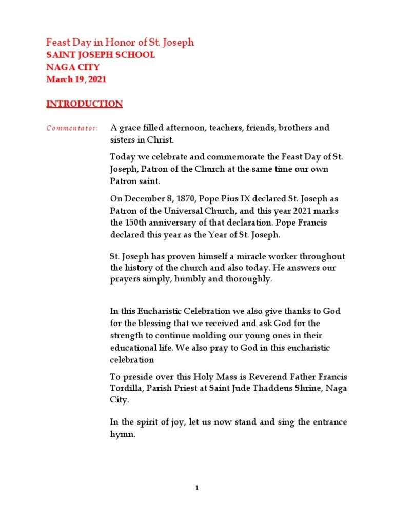 Solemnity Of Saint Joseph | PDF | Saint Joseph | Eucharist