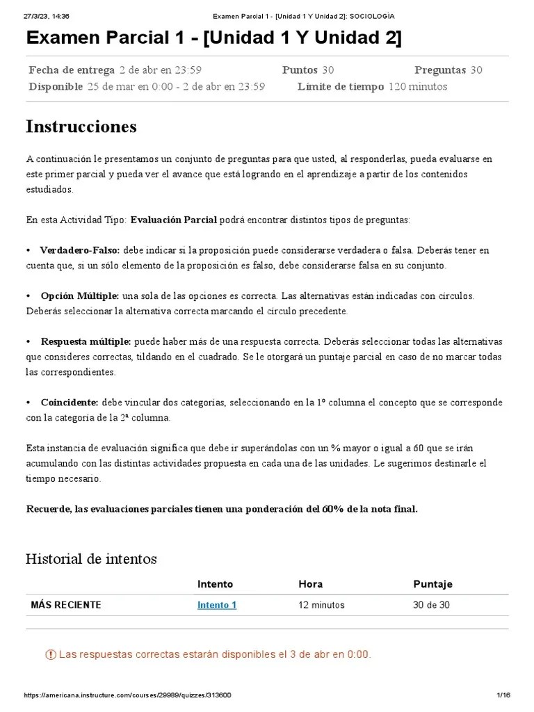 Examen Parcial 1 - (Unidad 1 Y Unidad 2) - SOCIOLOGÍA | PDF | Sociología | Sociedad
