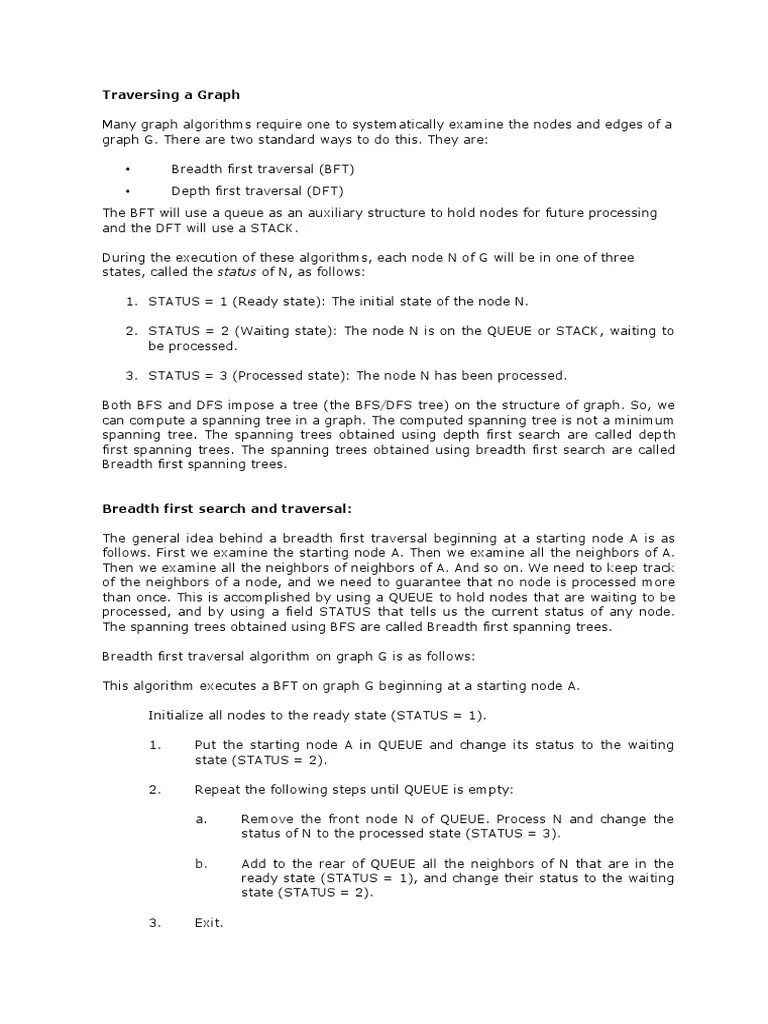 Graph Traversal Algorithms (BFT, DFT | PDF | Computational Problems ...