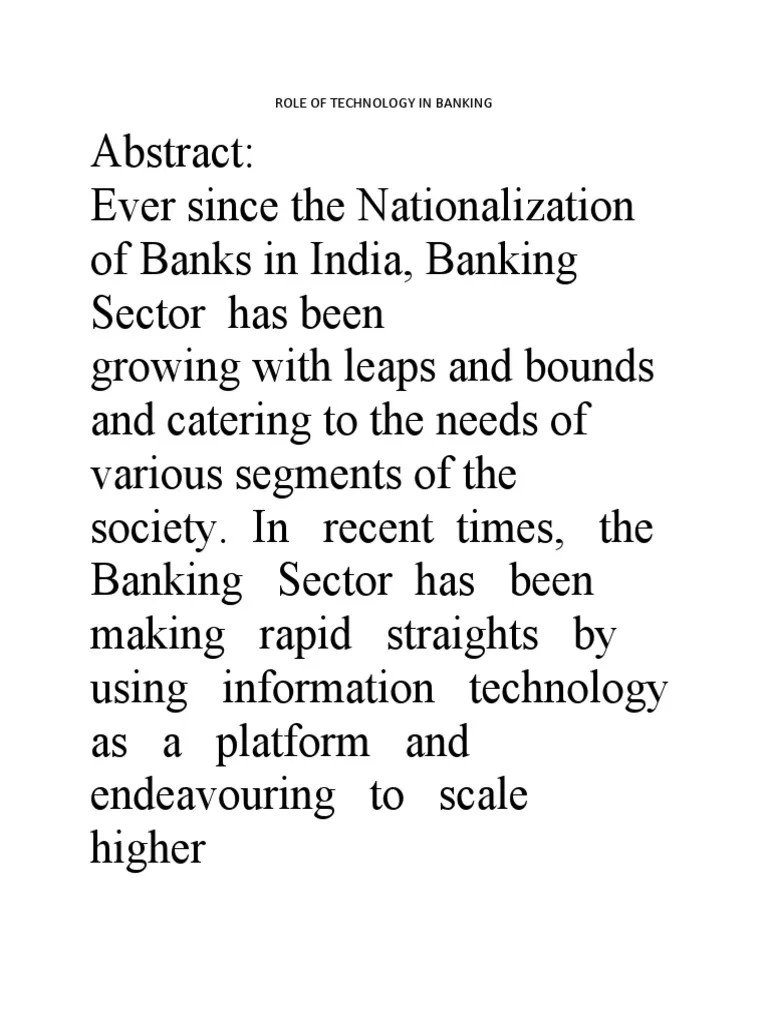 Role Of Technology In Banking | PDF | Banks | Banks & Banking