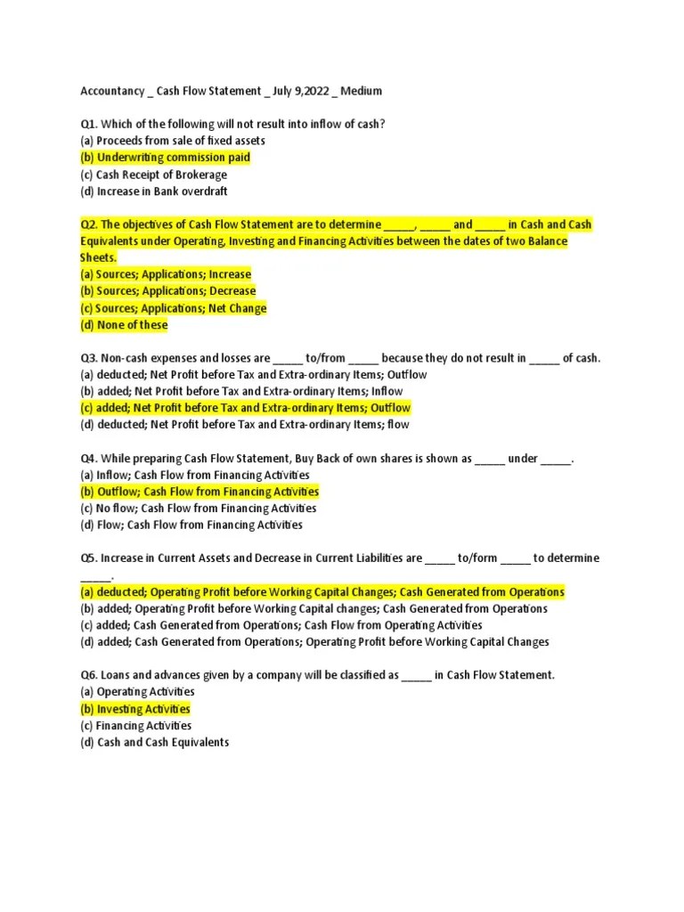 Accountancy Cash Flow Statement Class 12th | PDF | Cash Flow Statement ...