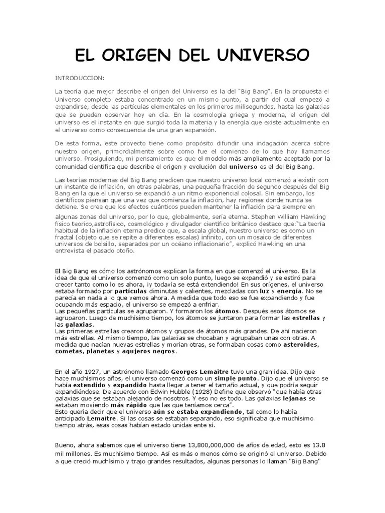 El Origen Del Universo | PDF | Universo | Big Bang