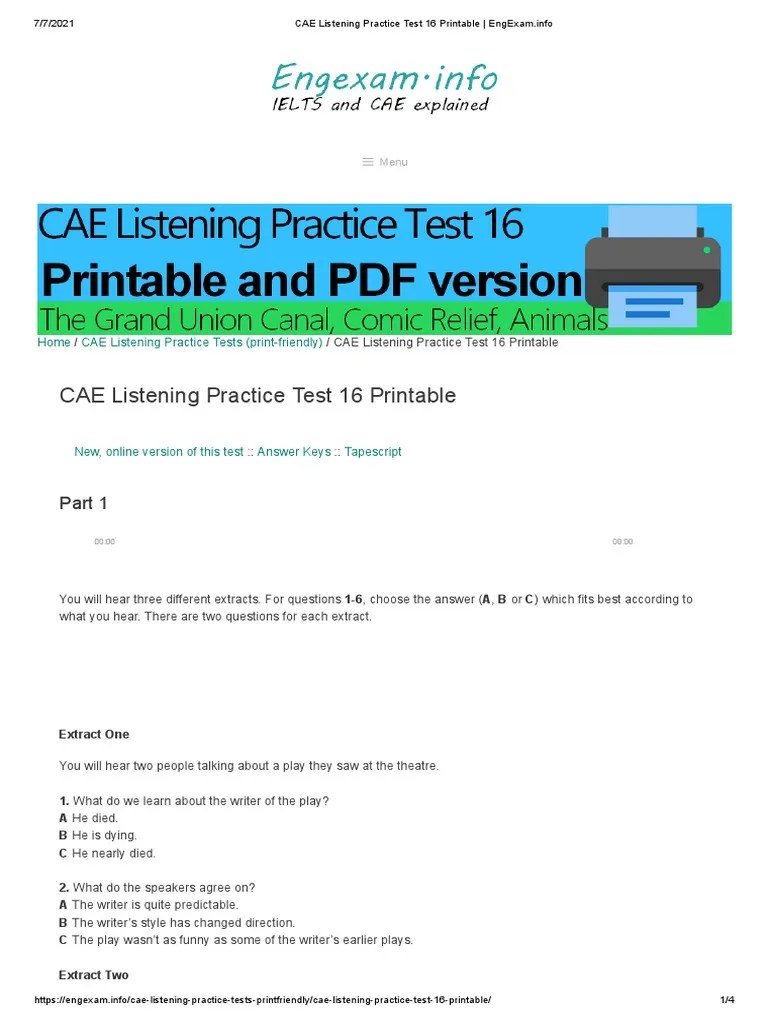 CAE Listening Practice Test 16 Printable - EngExam - Info | PDF ...