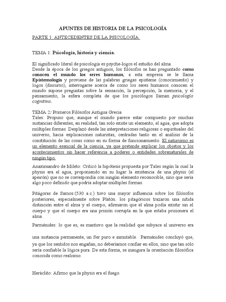 Apuntes De Historia De La Psicología | PDF | Platón | Conocimiento
