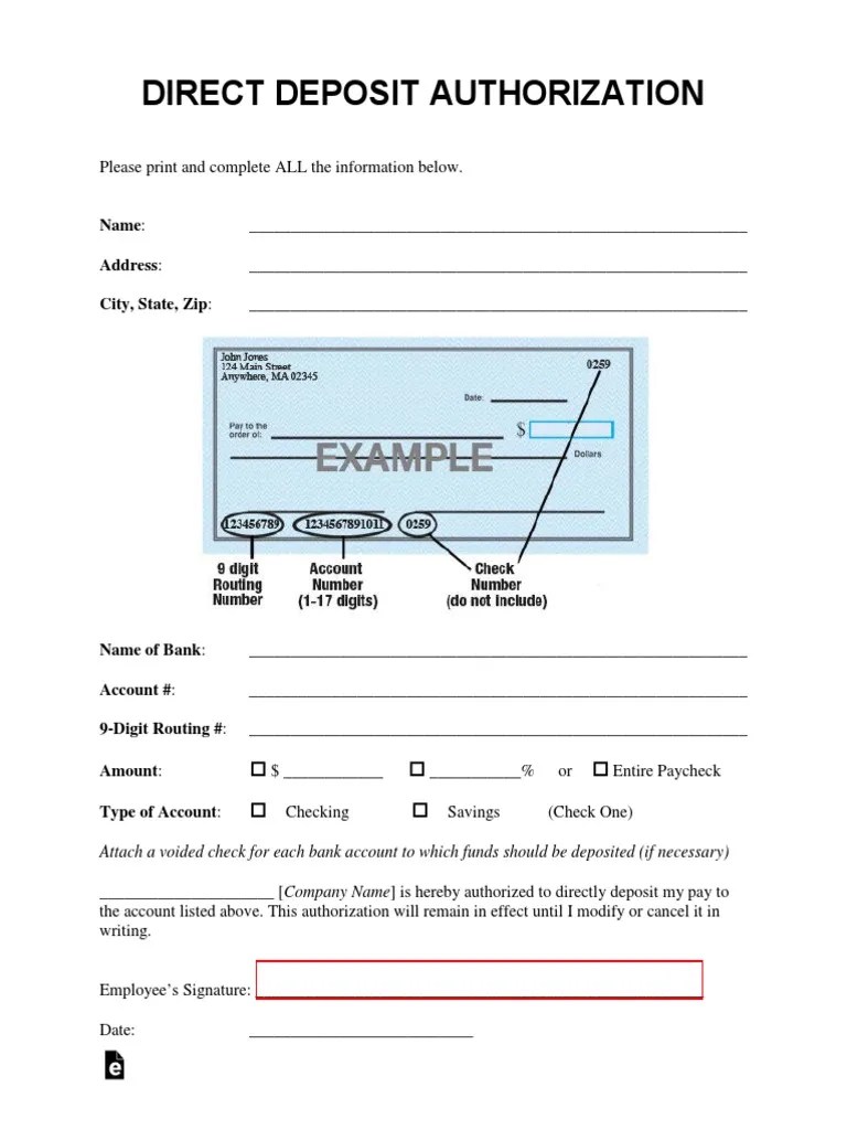 Generic direct deposit authorization form