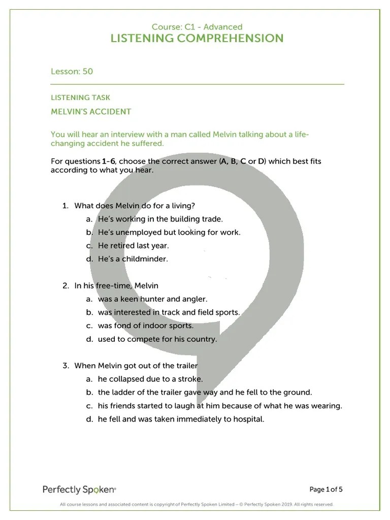 C1 - Lesson 56-60 - Listening Comprehension | PDF