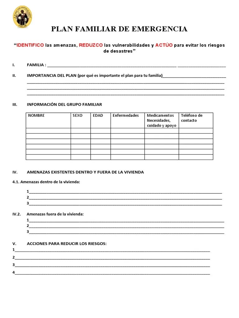 PLAN FAMILIAR DE EMERGENCIA Sem 6 | Descargar Gratis PDF | Gestión De Emergencias | Seguridad ...