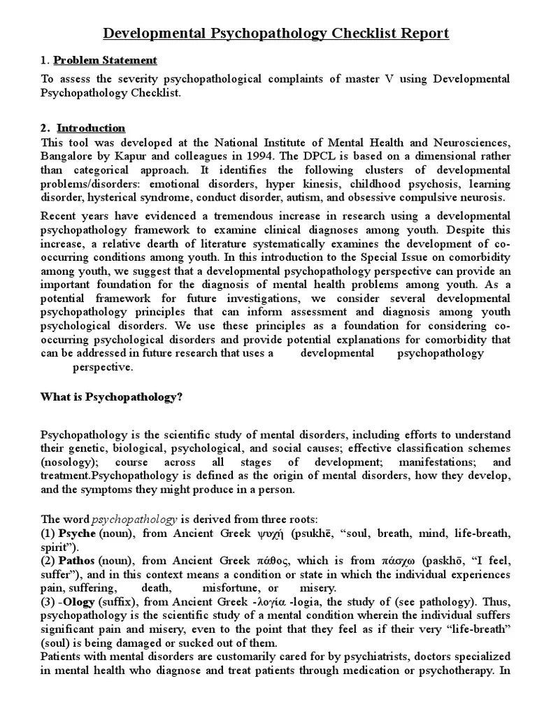 Developmental Psychopathology Checklist | PDF | Mental Disorder ...