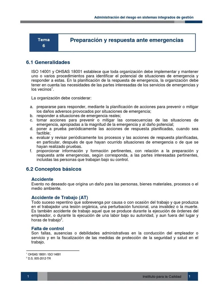 Lectura 6_Preparación Y Respuesta Ante Emergencia | PDF | Emergencia | La Seguridad