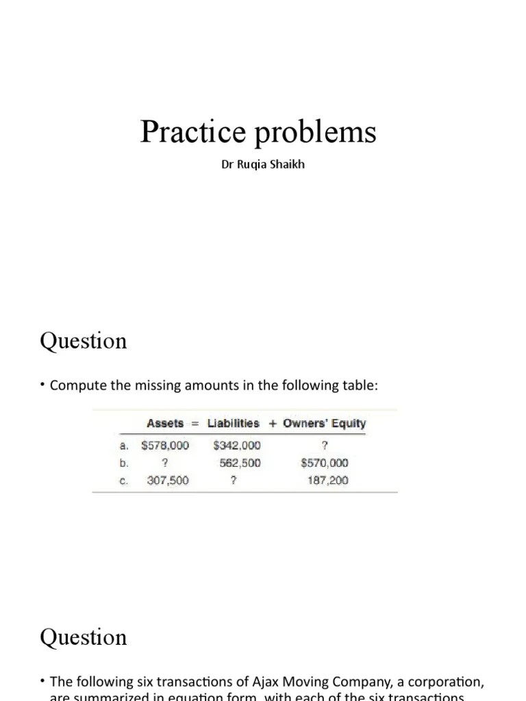 Practice Problems Introduction To Financial Accounting | PDF | Debits And Credits | Equity (Finance)
