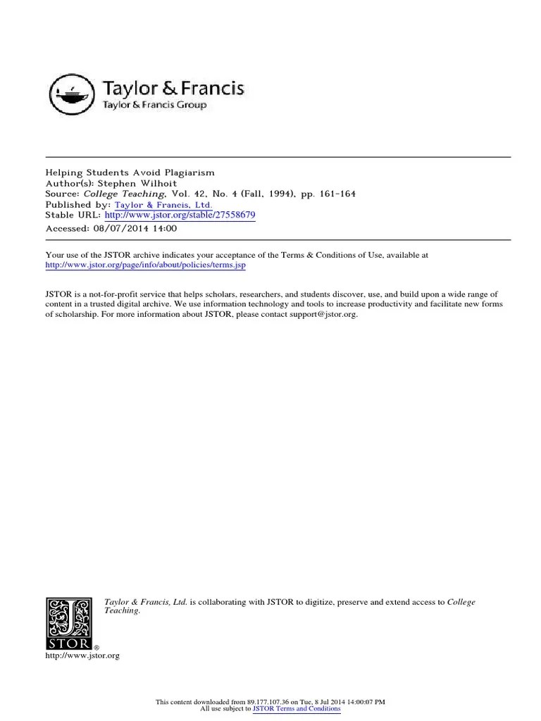 Helping Students Avoid Plagiarism | PDF | Plagiarism | Essays