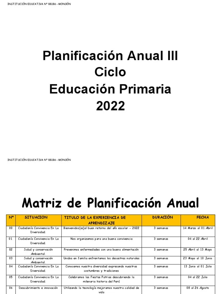 Planificación Anual III Ciclo2022 | PDF