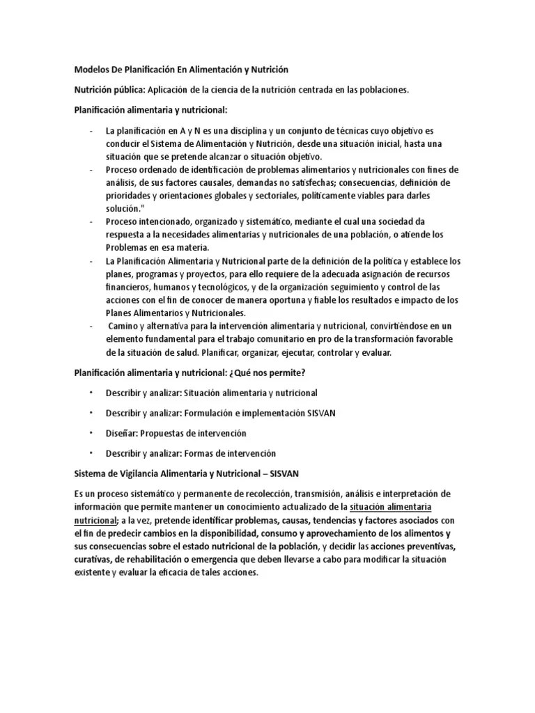 Modelos De Planificación En Alimentación Y Nutrición | PDF | Planificación | Nutrición