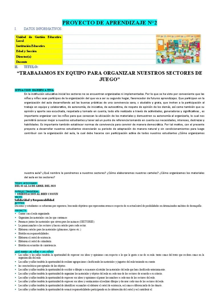 Proyecto De Aprendizaje N 2 Abril 2023 - 4 Años | PDF | Aprendizaje ...