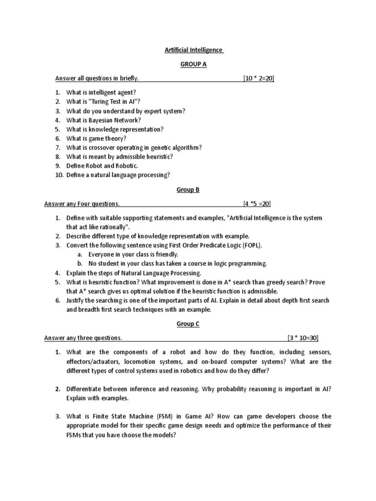 Artificial Intelligence Question Set | PDF | Intelligence (AI ...