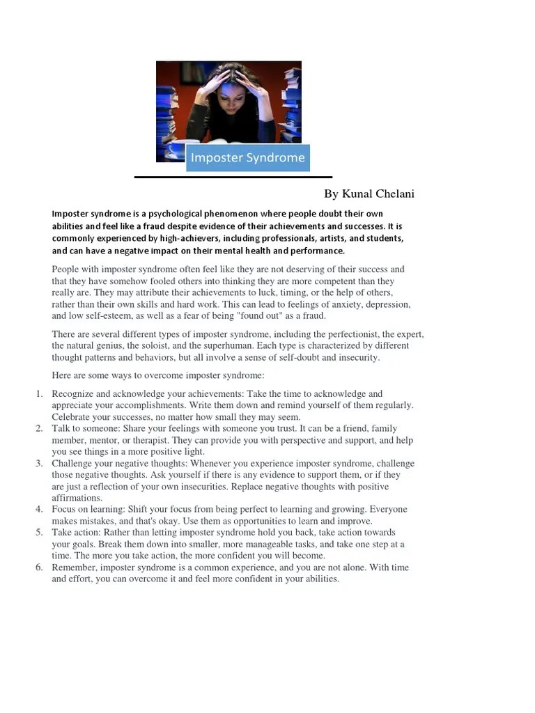 Imposter Syndrome | PDF | Psychological Concepts | Behavioural Sciences