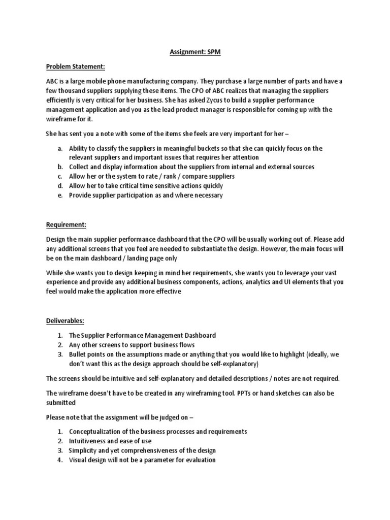 Supplier Performance Management - Case Study For Campus Hires | PDF | Supply Chain | Usability