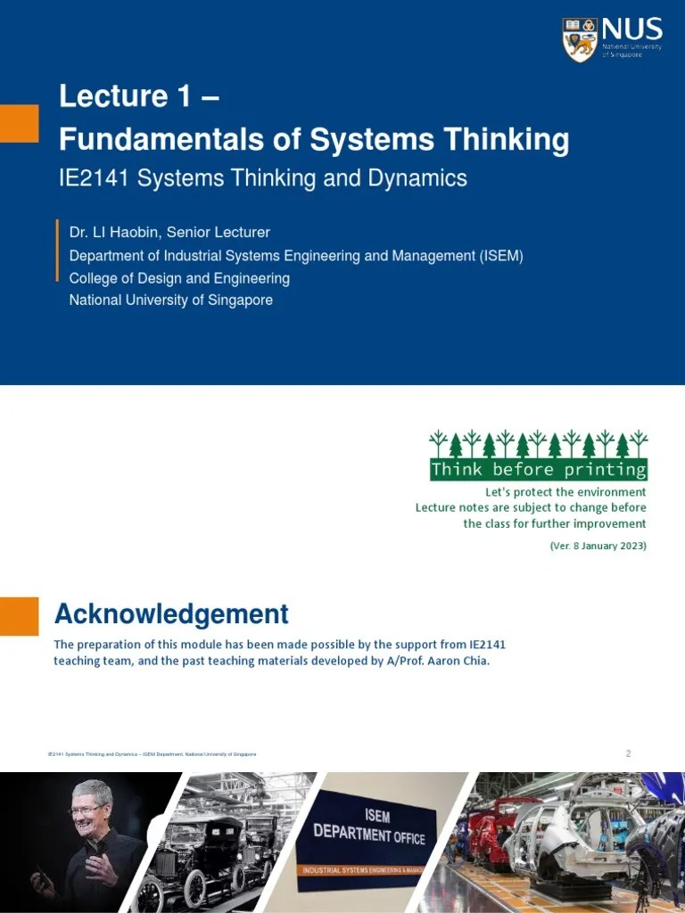 Lecture 1 - Fundamentals Of Systems Thinking | Download Free PDF ...