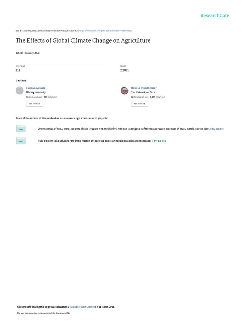 The Effects Of Global Climate Change On Agricultur | PDF | Agriculture ...