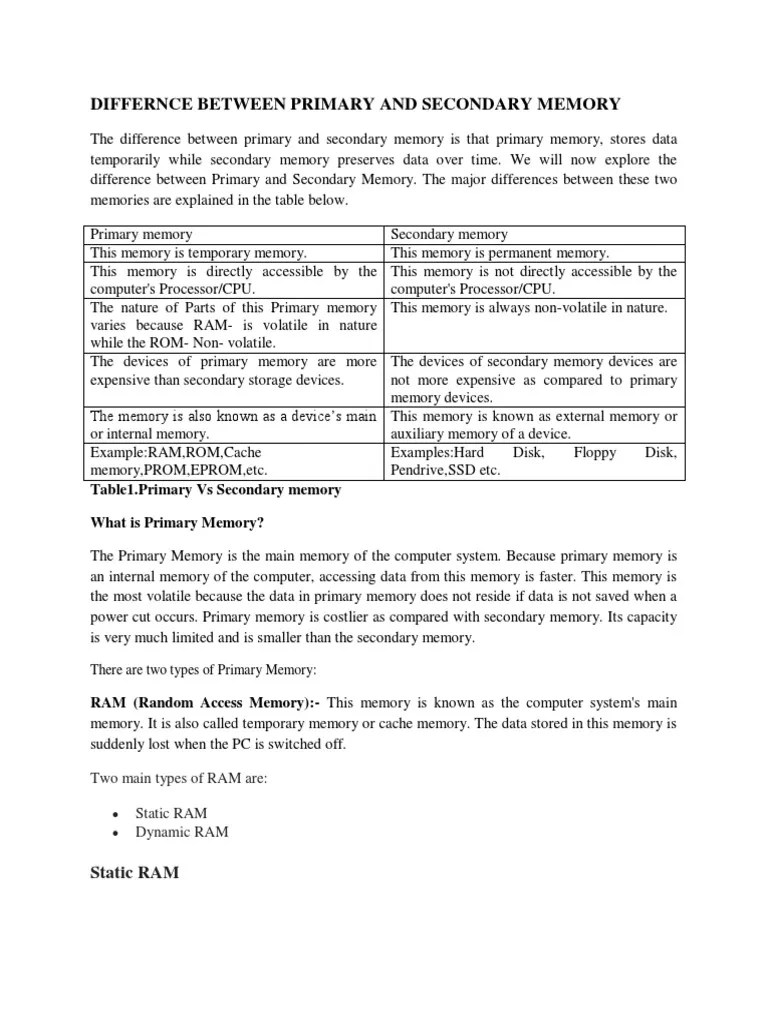 Primary And Secondary Memory | Download Free PDF | Computer Data ...