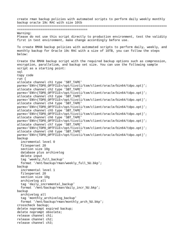RMAN Daily Weekly Backup | PDF | Backup | Computer File