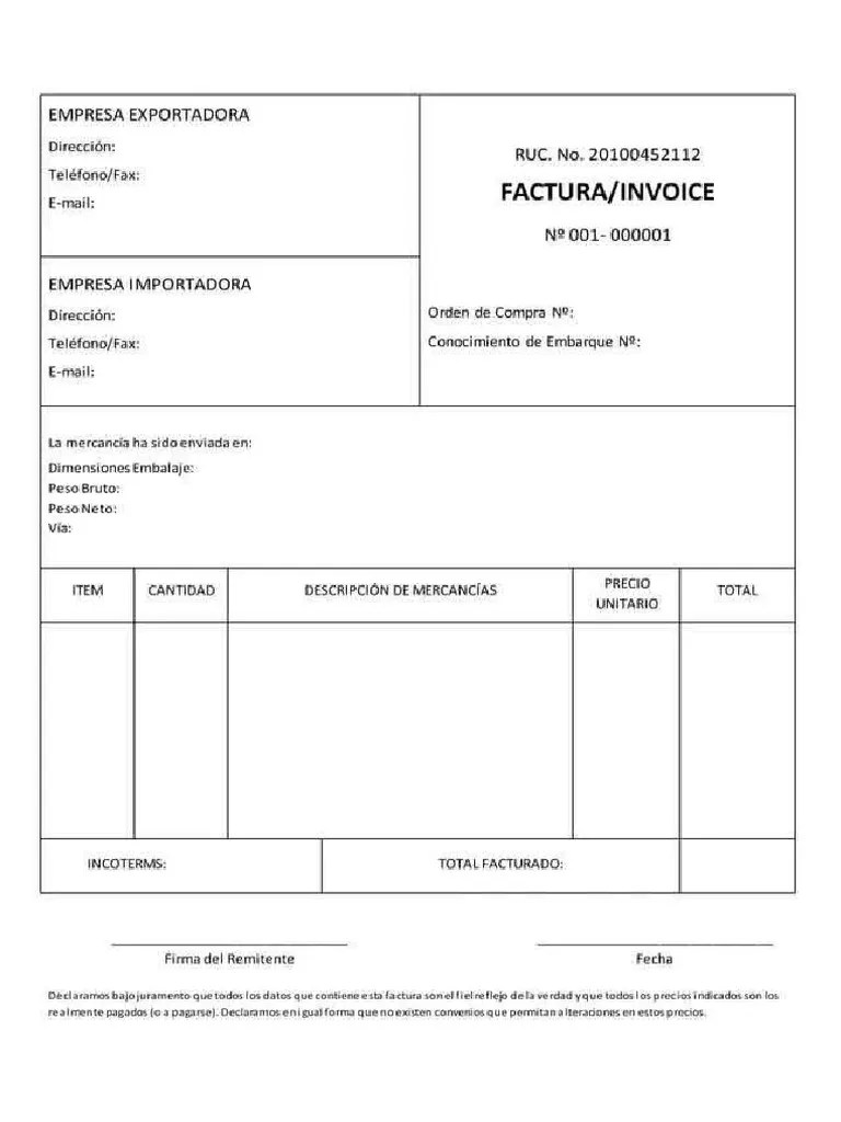 Modelo De Factura Comercial Commercial Invoice 1 638 | PDF