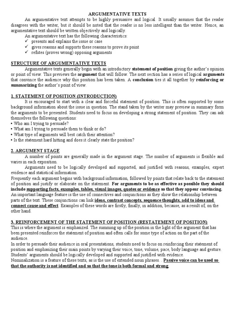ARGUMENTATIVE TEXTS - Handouts | Download Free PDF | Argument | Libraries