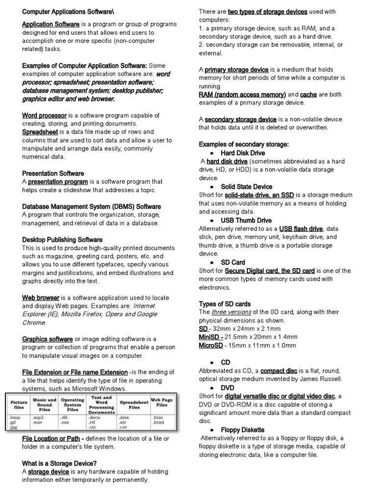 Computer Applications Software | PDF | Computer Data Storage | Usb ...