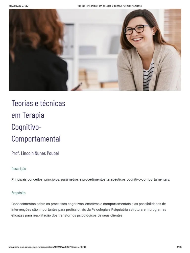 Teorias E Técnicas Em Terapia Cognitivo-Comportamental | PDF | Terapia Cognitiva Comportamental ...