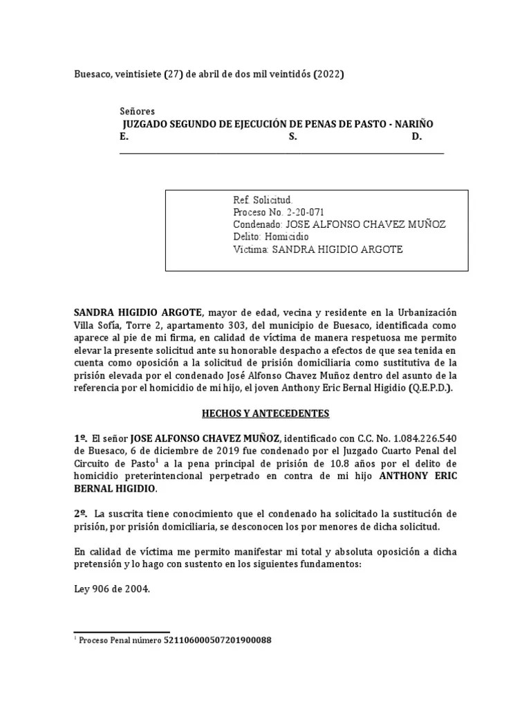 Solicitud Juzgado Segundo De Ejecución De Penas | PDF | Castigos | Derecho Penal