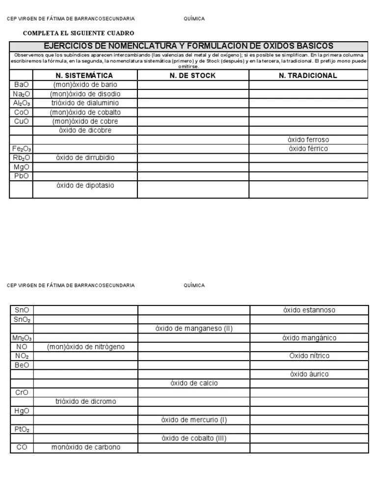 4to-Ficha De Ejercicios De Oxidos | Descargar Gratis PDF | Óxido ...