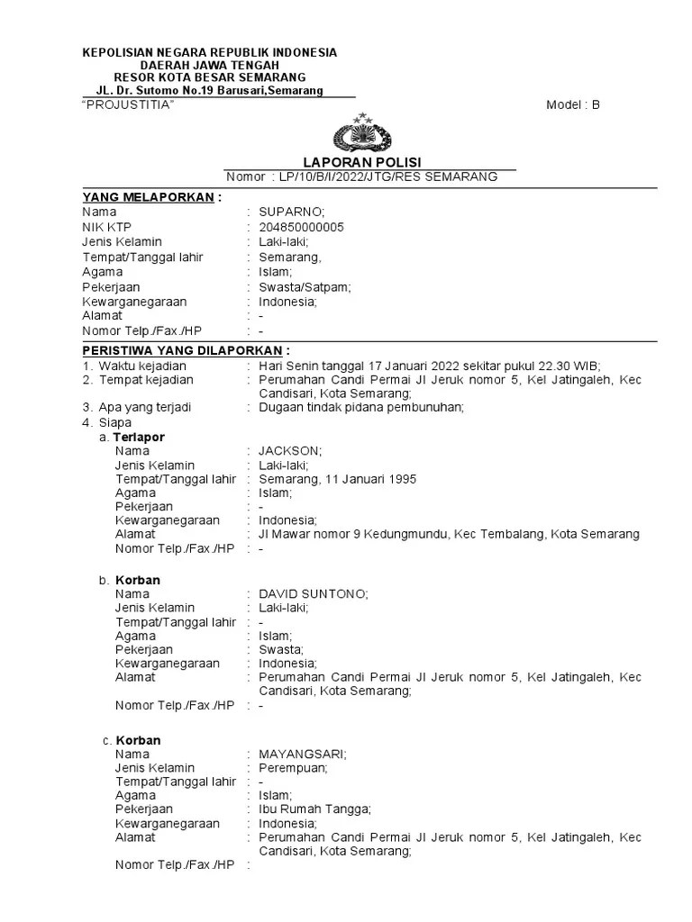 Laporan Polisi Model B | PDF