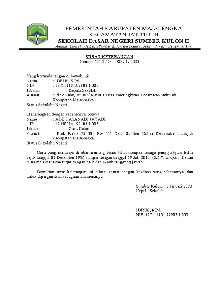 Surat Keterangan Mengajar | PDF