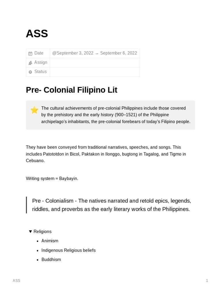 An Overview Of Pre-Colonial And Colonial Philippine Literature And The Transition To ...
