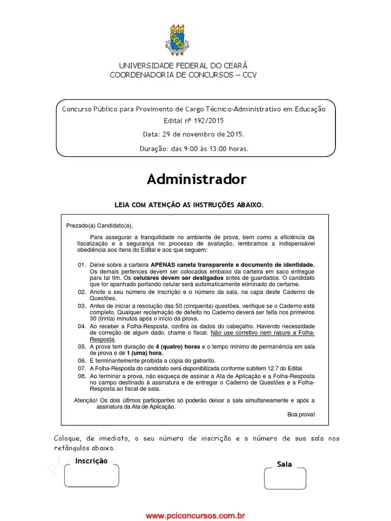 Administrador PROVA UFC 2015 | PDF | Orçamento | Liderança