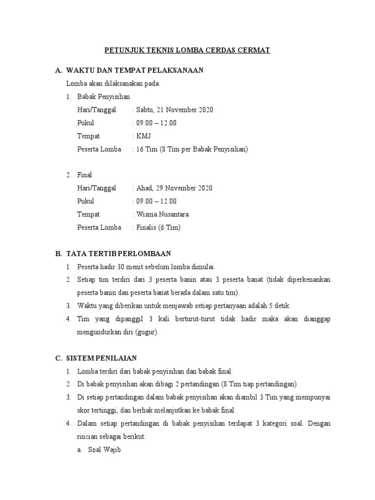 Petunjuk Teknis Lomba Cerdas Cermat | PDF