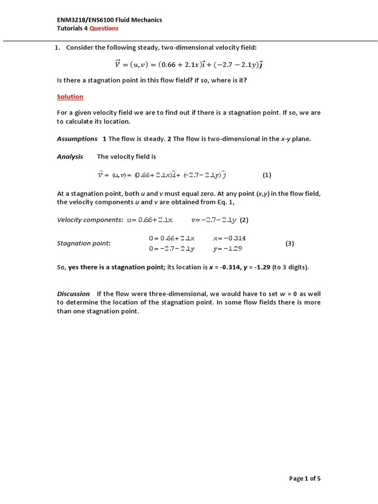 Tutorial - Lecture 4 Solutions | PDF | Fluid Dynamics | Acceleration