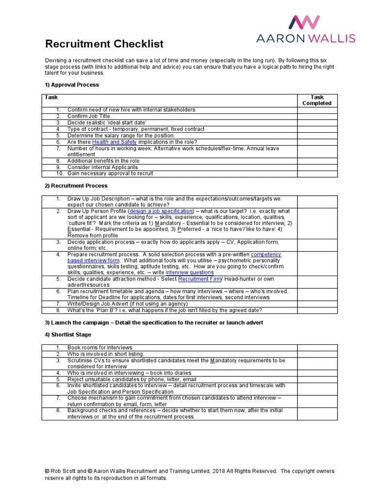 Recruitment Checklist | PDF | Recruitment | Background Check