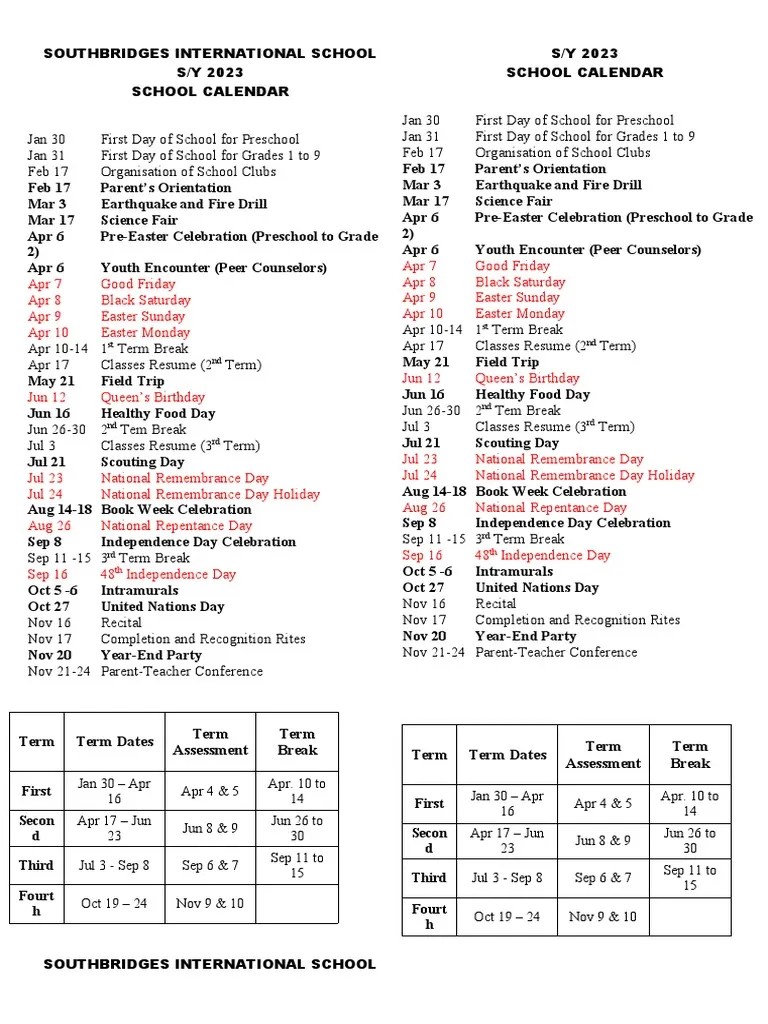 School Calendar 2023 | PDF | Easter | Holidays