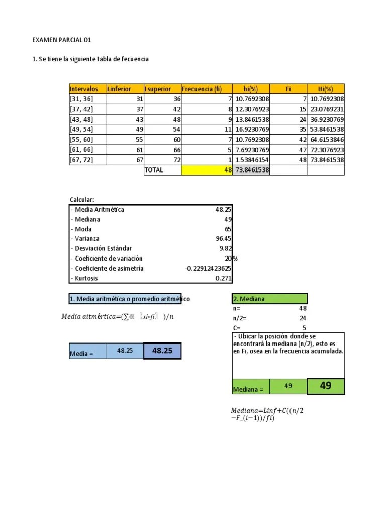 Examen Parcial 01 - Estadistica Descriptiva Y Probabilidades | PDF | Desviación Estándar ...