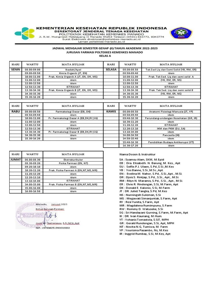 Jadwal Kuliah Semester Genap 2022-2023 | PDF