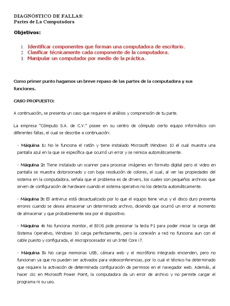 Diagnóstico De Fallas | PDF | Hardware De La Computadora | Sistema Operativo