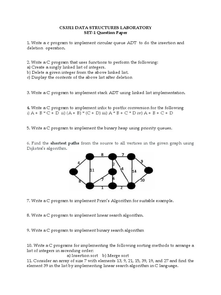 CS3311-Data Structures Model Lab QP Print (Set-1) | PDF