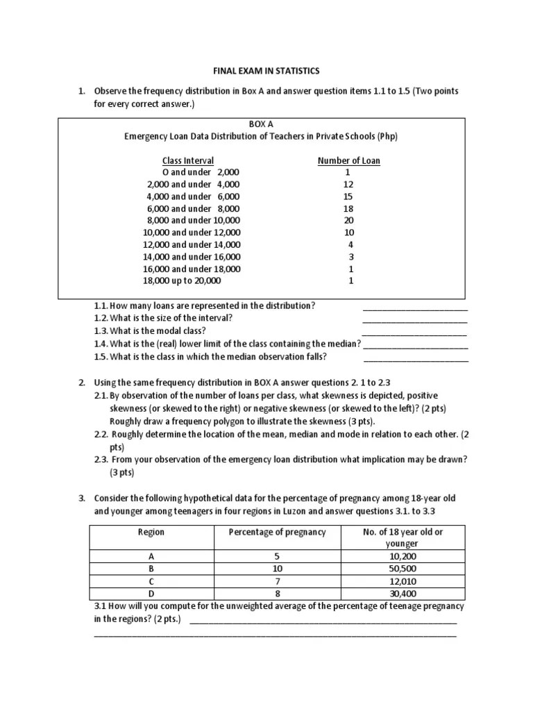 Analysis Of An Exam In Statistics: Understanding Key Concepts Related ...