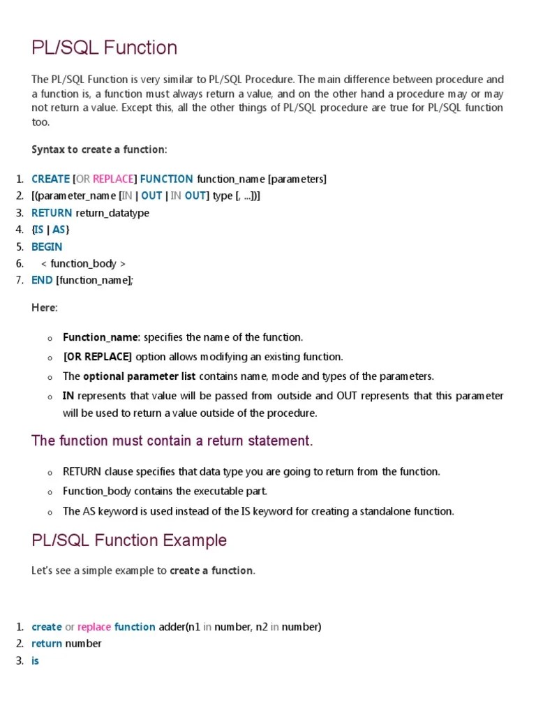 PL Function | PDF | Pl/Sql | Parameter (Computer Programming)