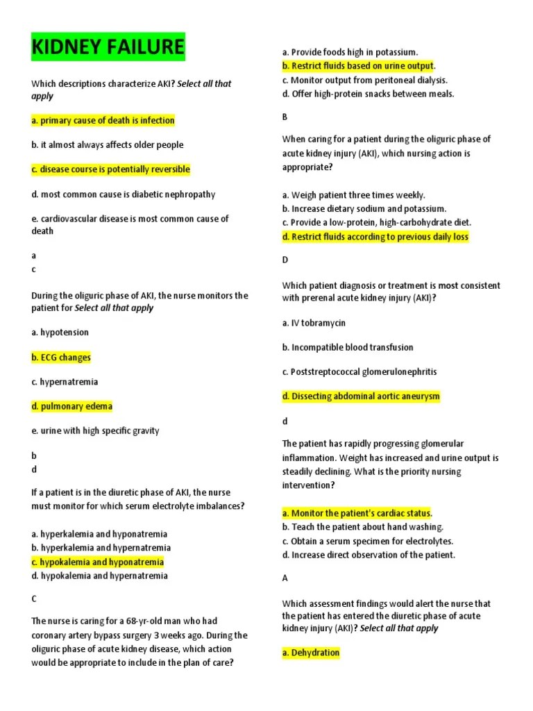 Kidney Problems Questions | PDF | Ischemia | Creatinine