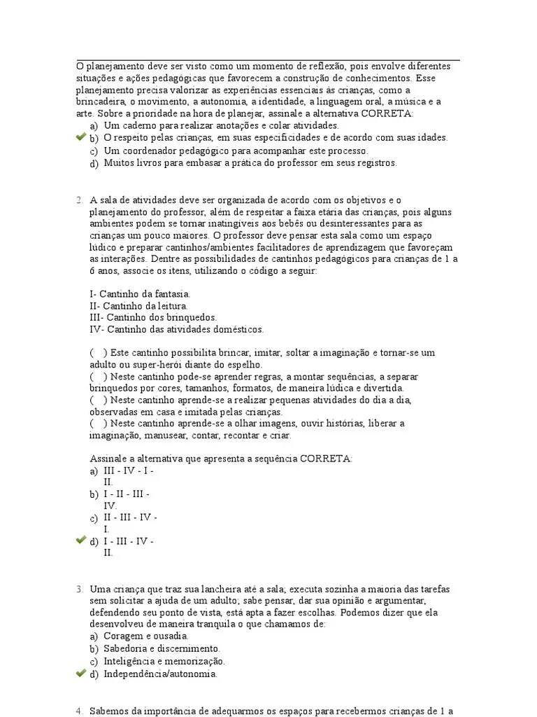 Prova 2 Pedagogia Da Educacao Infantil | PDF | Pedagogia | Aprendizado