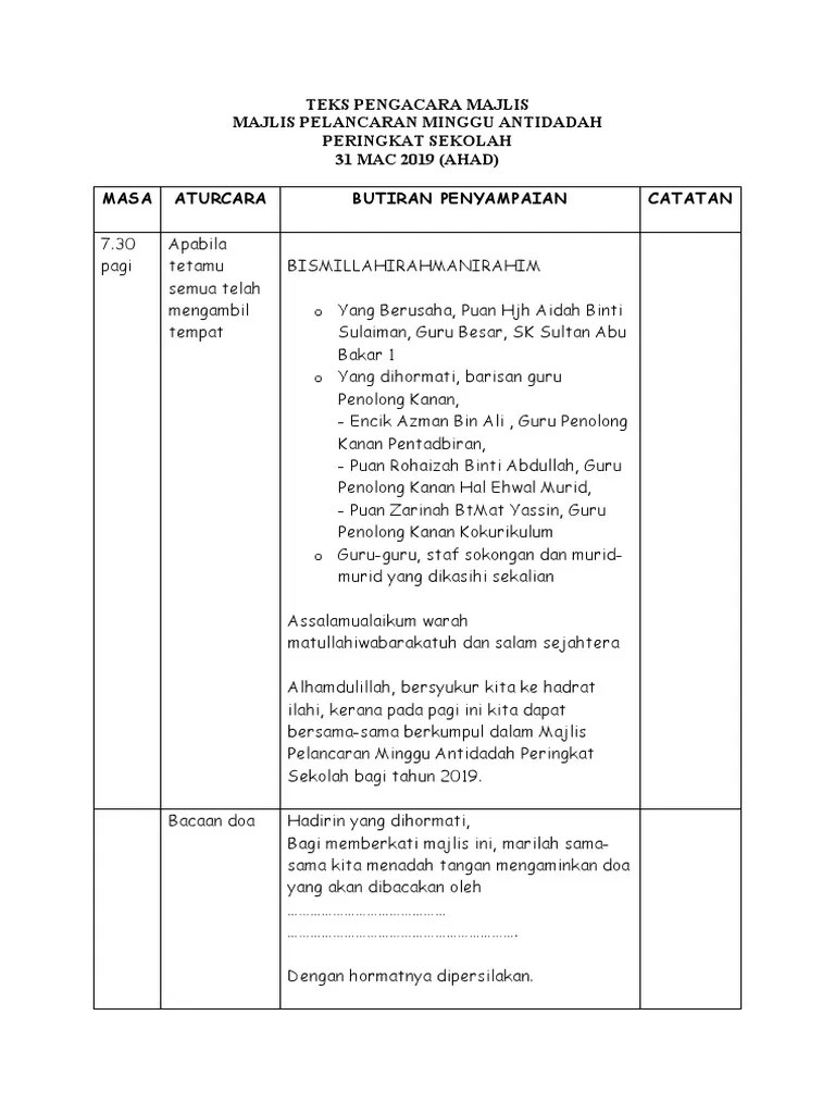 Teks Pengacara Majlis Pelancaran Minggu Antidadah 2019 | PDF